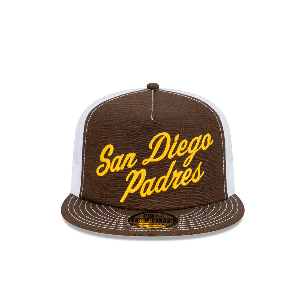 San Diego Padres Hat - Brown Archive Americana Golfer Trucker Snapback - New Era