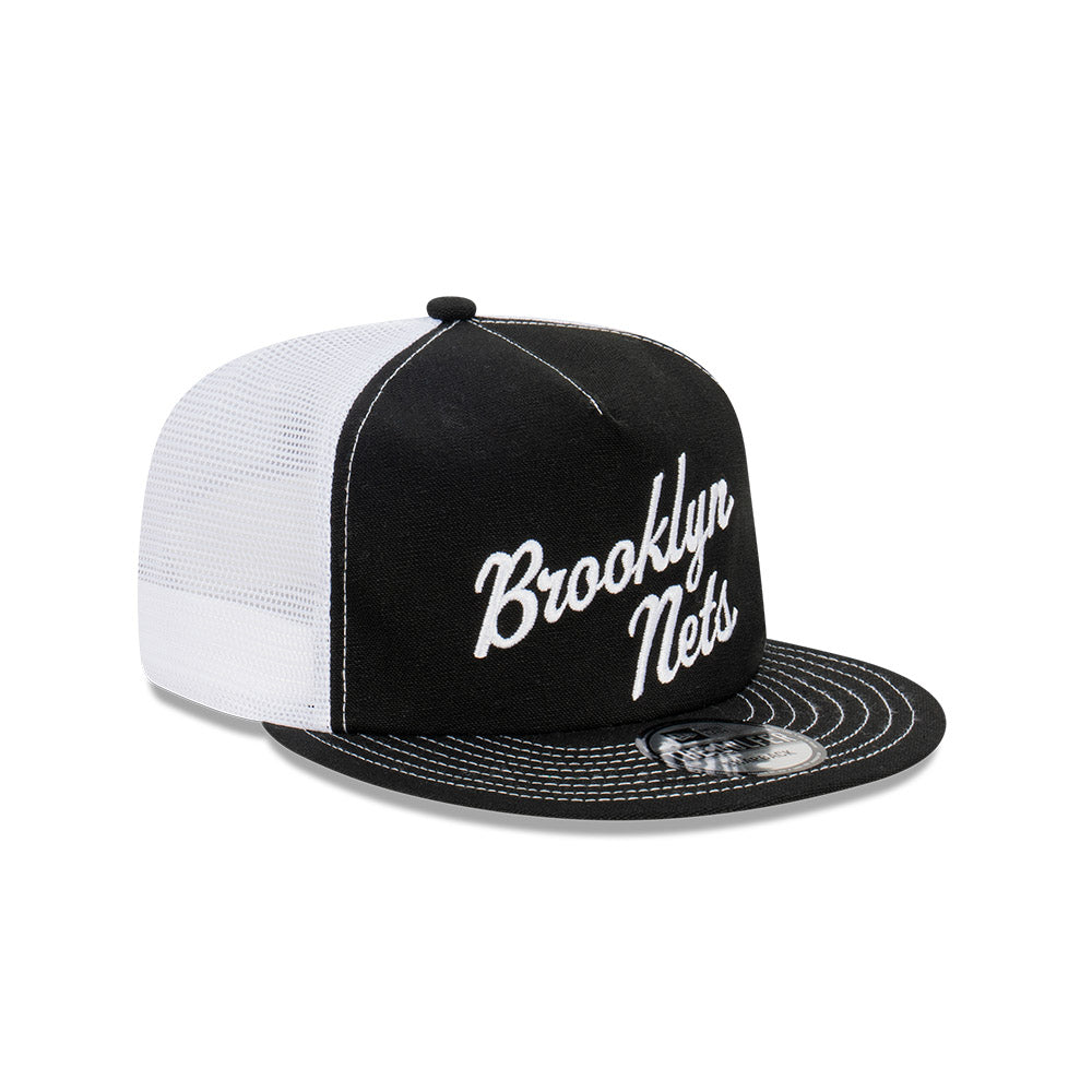 Brooklyn Nets Hat - Black Archive Americana Golfer Trucker Snapback - New Era