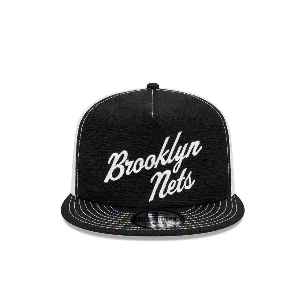 Brooklyn Nets Hat - Black Archive Americana Golfer Trucker Snapback - New Era
