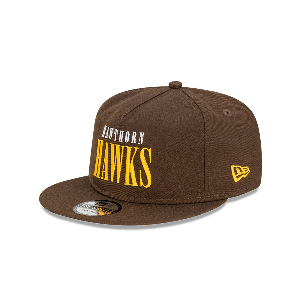 Hawthorn Hawks Hat - 2023 AFL Brown Tall Text The Golfer Snapback - New Era