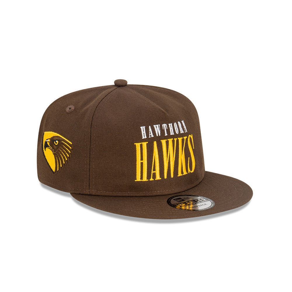 Hawthorn Hawks Hat - 2023 AFL Brown Tall Text The Golfer Snapback - New Era