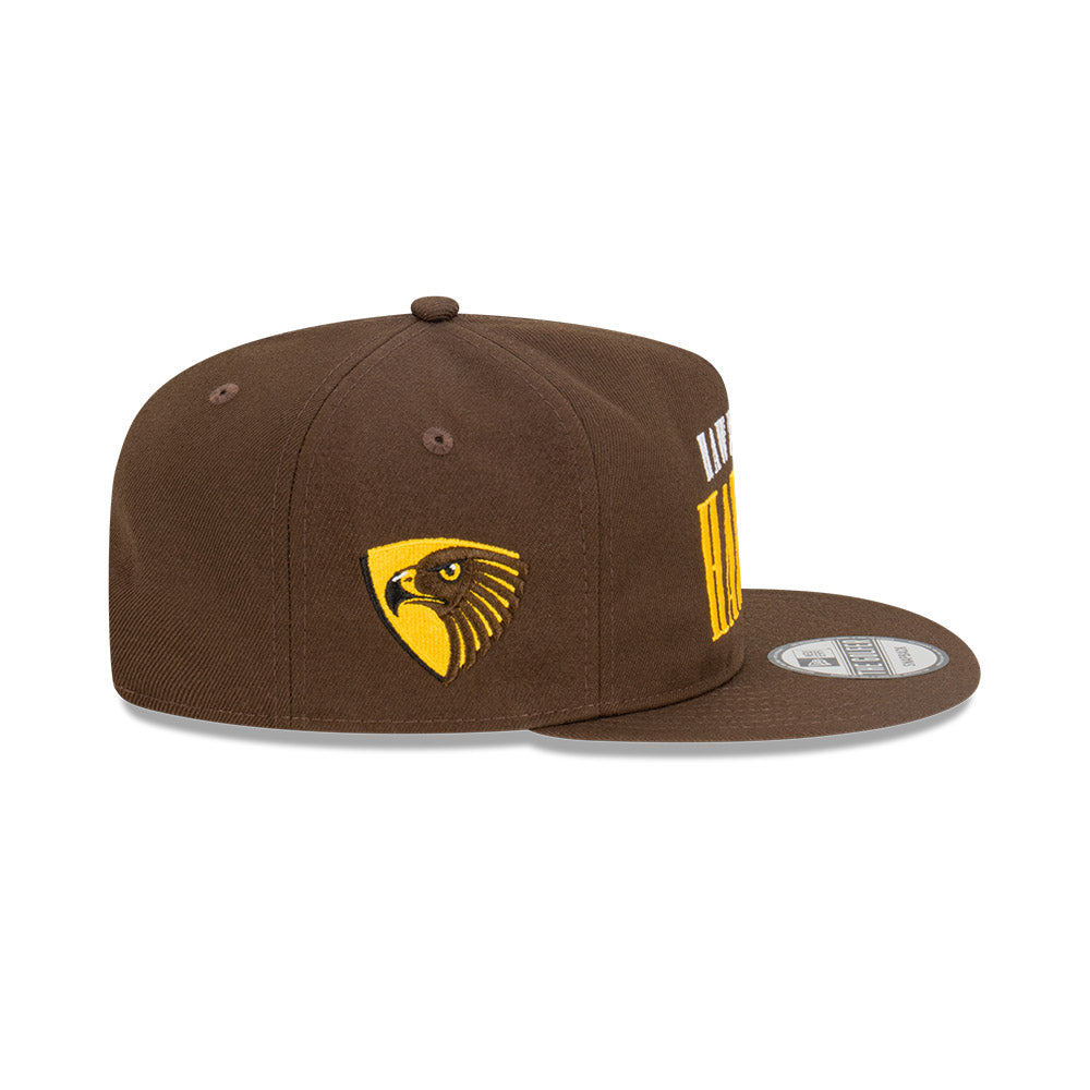 Hawthorn Hawks Hat - 2023 AFL Brown Tall Text The Golfer Snapback - New Era