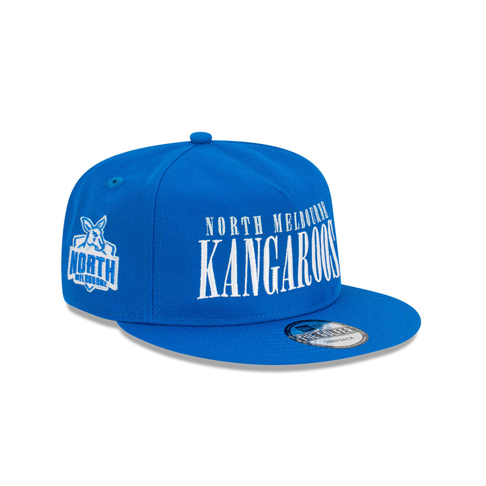 North Melbourne Kangaroos Hat - 2023 AFL Blue Tall Text The Golfer Snapback - New Era