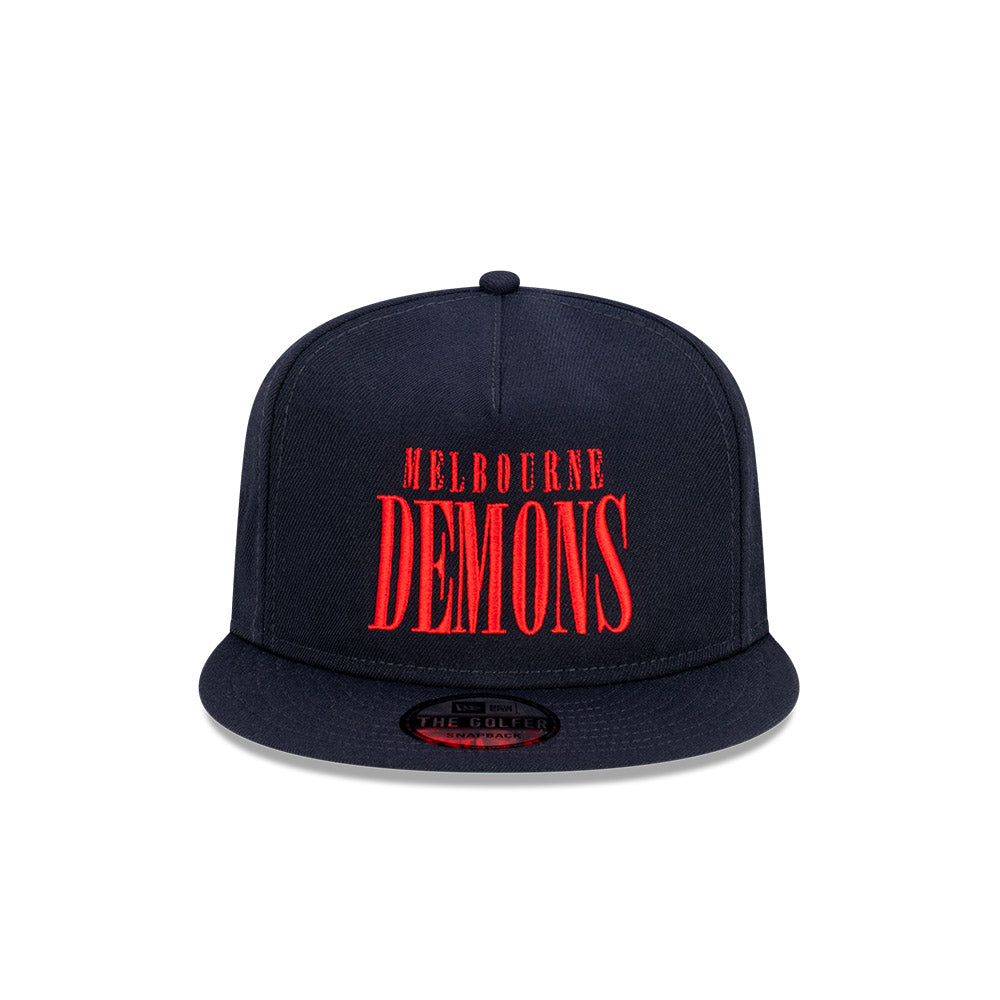 Melbourne Demons Hat - 2023 AFL Navy Tall Text The Golfer Snapback - New Era
