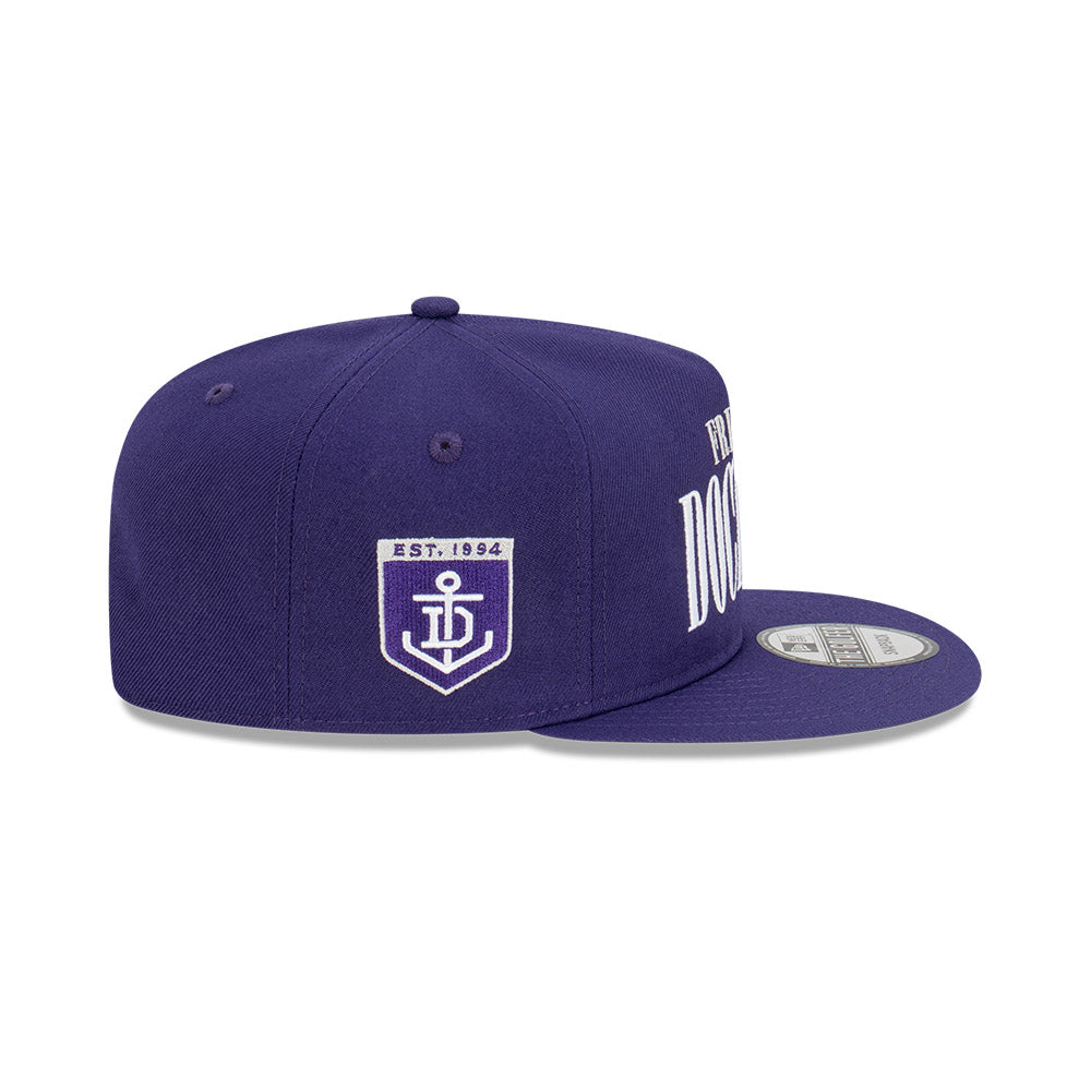 Fremantle Dockers Hat - 2023 AFL Purple Tall Text The Golfer Snapback - New Era
