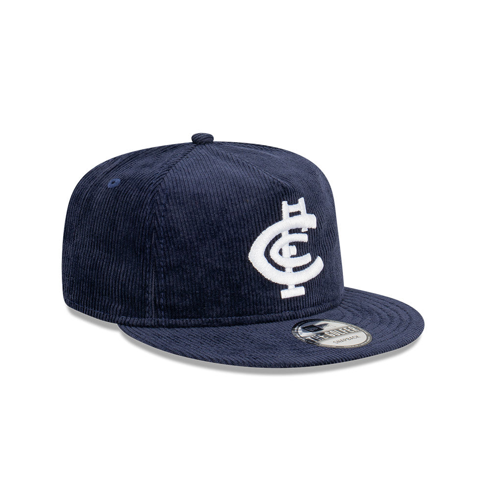 Carlton Blues Hat - 2023 AFL Navy Corduroy The Golfer Snapback - New Era