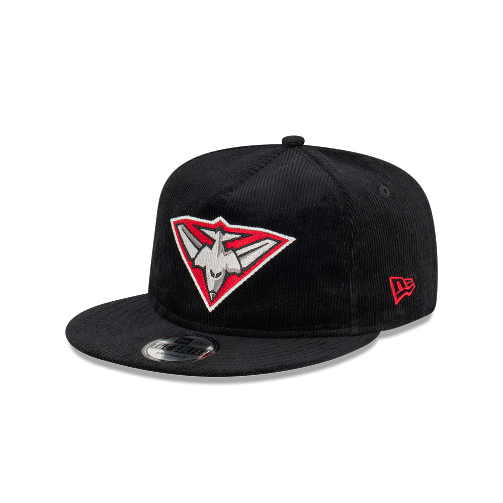 Essendon Bombers Hat - 2023 AFL Black Corduroy The Golfer Snapback - New Era