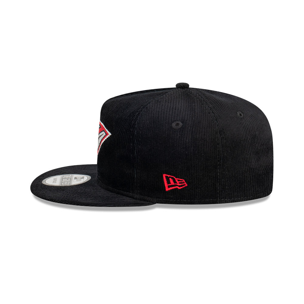 Essendon Bombers Hat - 2023 AFL Black Corduroy The Golfer Snapback - New Era