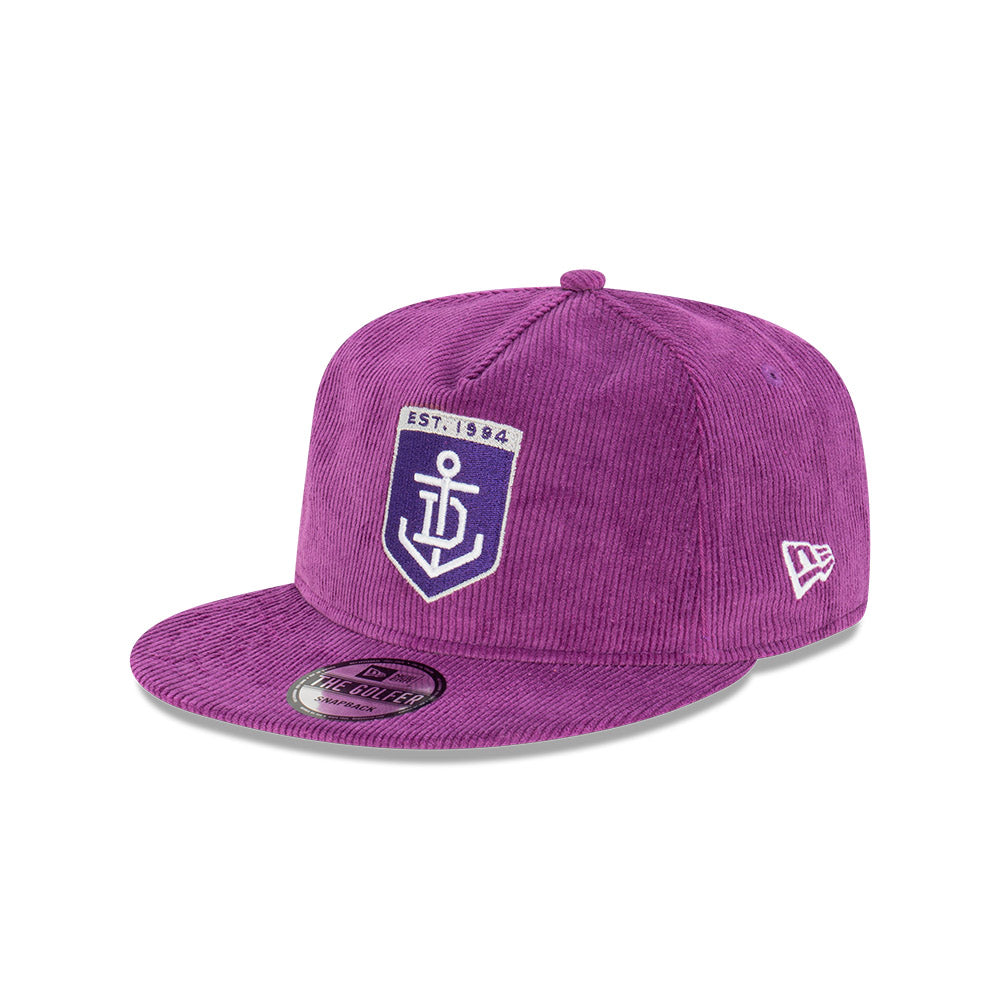Fremantle Dockers Hat - 2023 AFL Purple Corduroy The Golfer Snapback - New Era