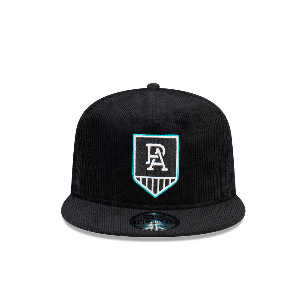 Port Adelaide Power Hat - 2023 AFL Black Corduroy The Golfer Snapback - New Era