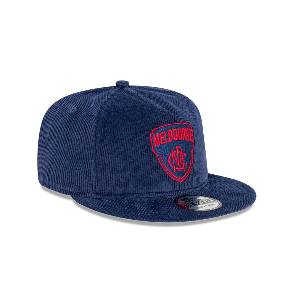 Melbourne Demons Hat - 2023 AFL Navy Corduroy The Golfer Snapback - New Era