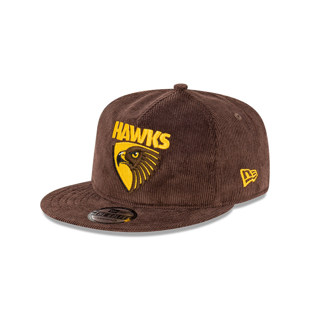 Hawthorn Hawks Hat - 2023 AFL Brown Corduroy The Golfer Snapback - New Era