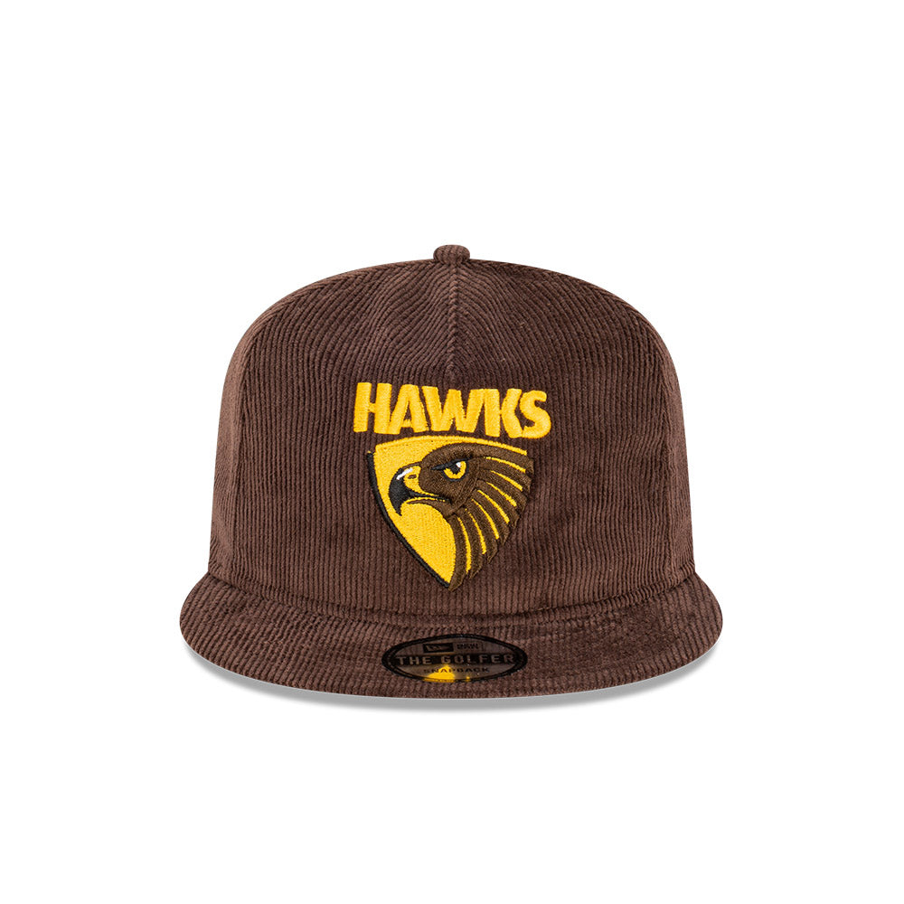 Hawthorn Hawks Hat - 2023 AFL Brown Corduroy The Golfer Snapback - New Era