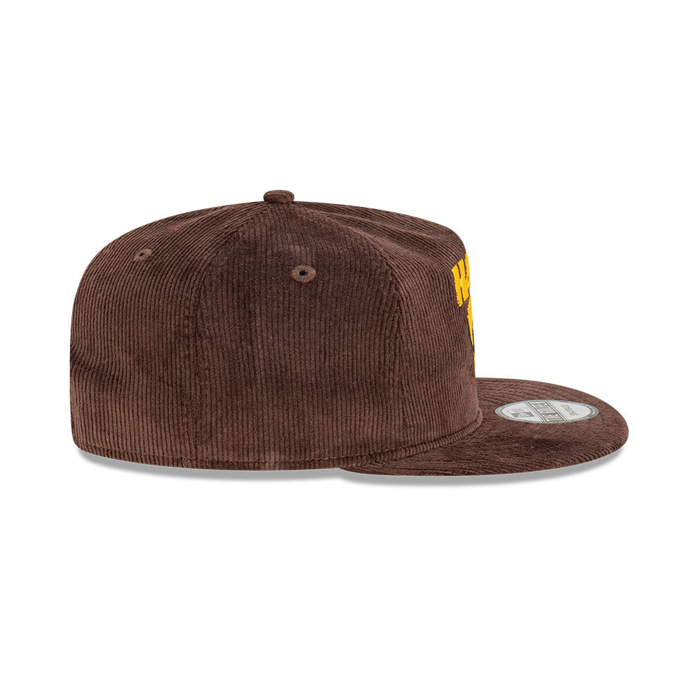 Hawthorn Hawks Hat - 2023 AFL Brown Corduroy The Golfer Snapback - New Era