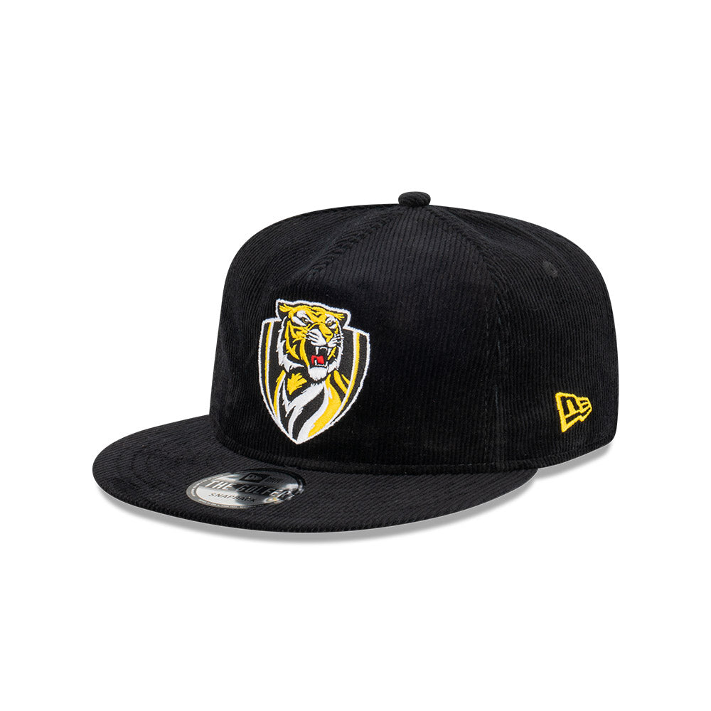 Richmond Tigers Hat - 2023 AFL Black Corduroy The Golfer Snapback - New Era