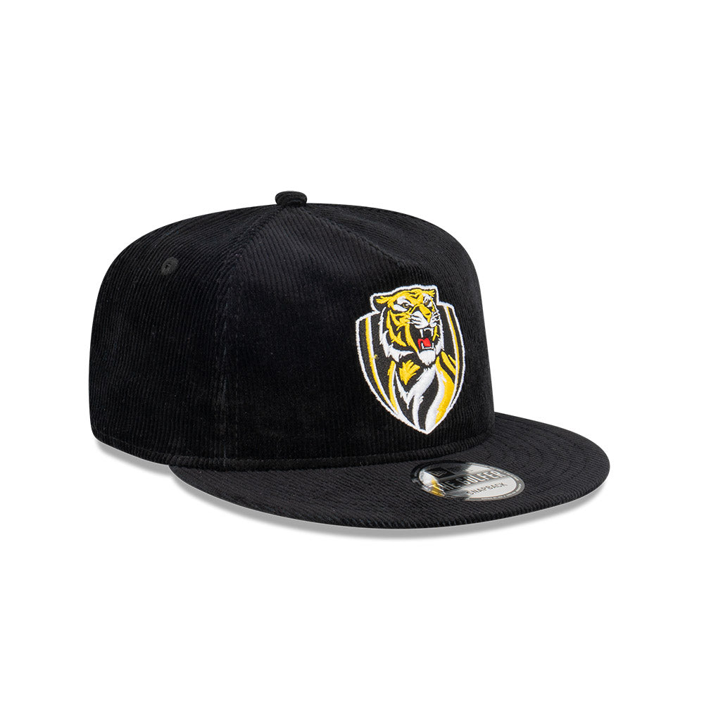 Richmond Tigers Hat - 2023 AFL Black Corduroy The Golfer Snapback - New Era