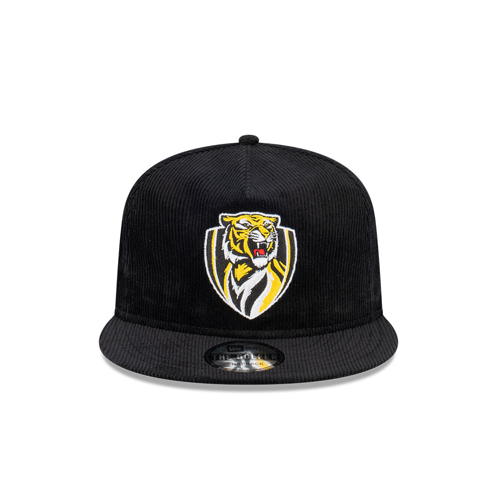 Richmond Tigers Hat - 2023 AFL Black Corduroy The Golfer Snapback - New Era