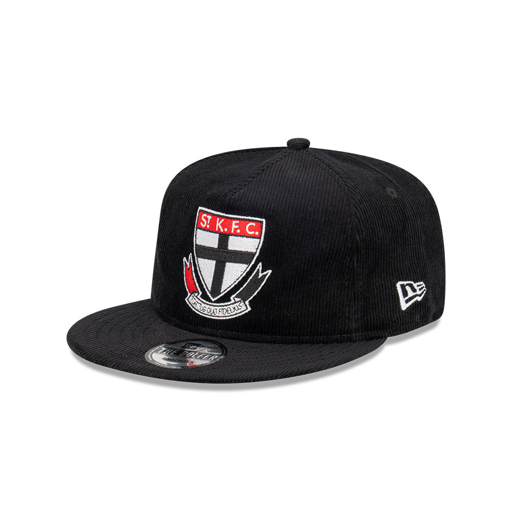 St Kilda Saints Hat - 2023 AFL Black Corduroy The Golfer Snapback - New Era