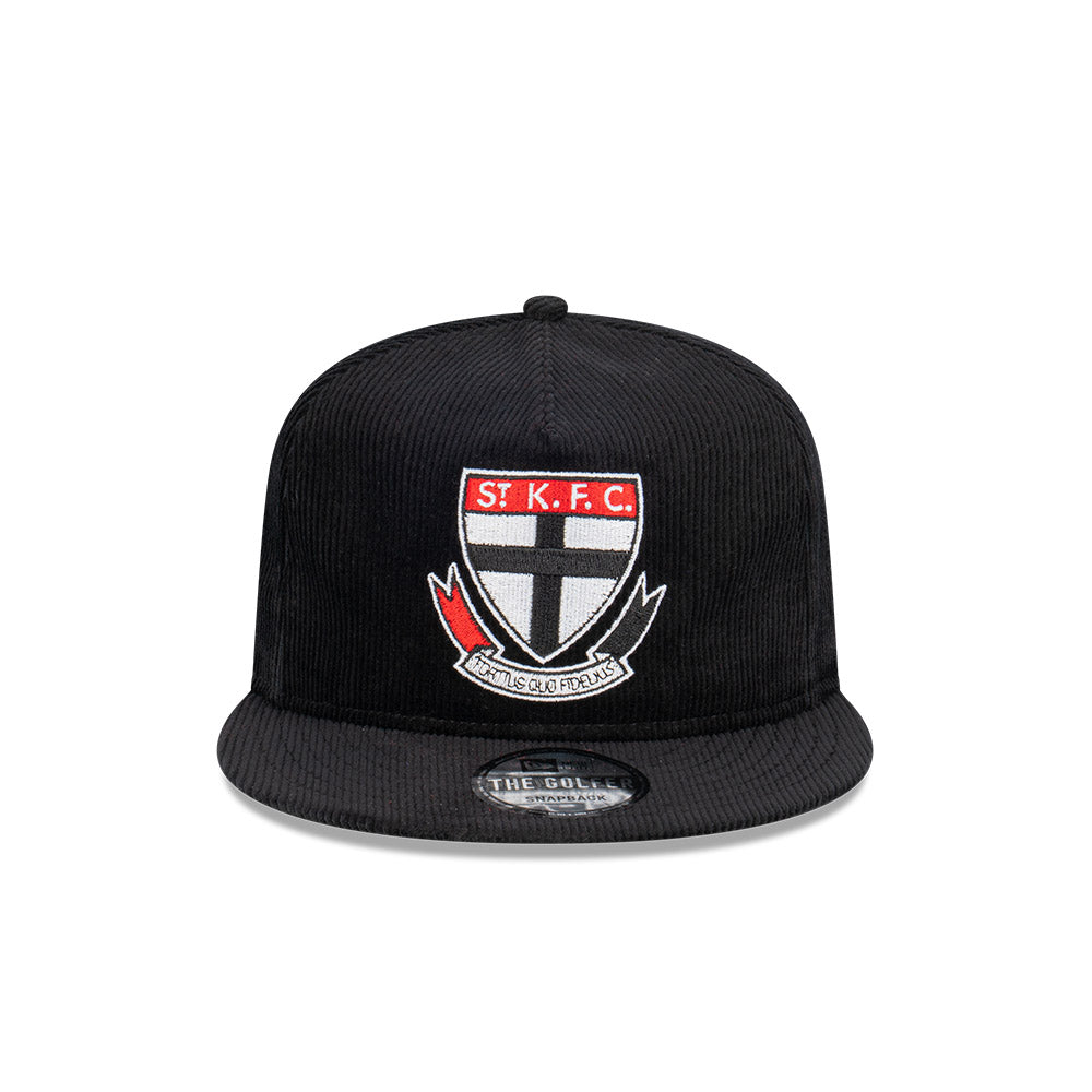 St Kilda Saints Hat - 2023 AFL Black Corduroy The Golfer Snapback - New Era