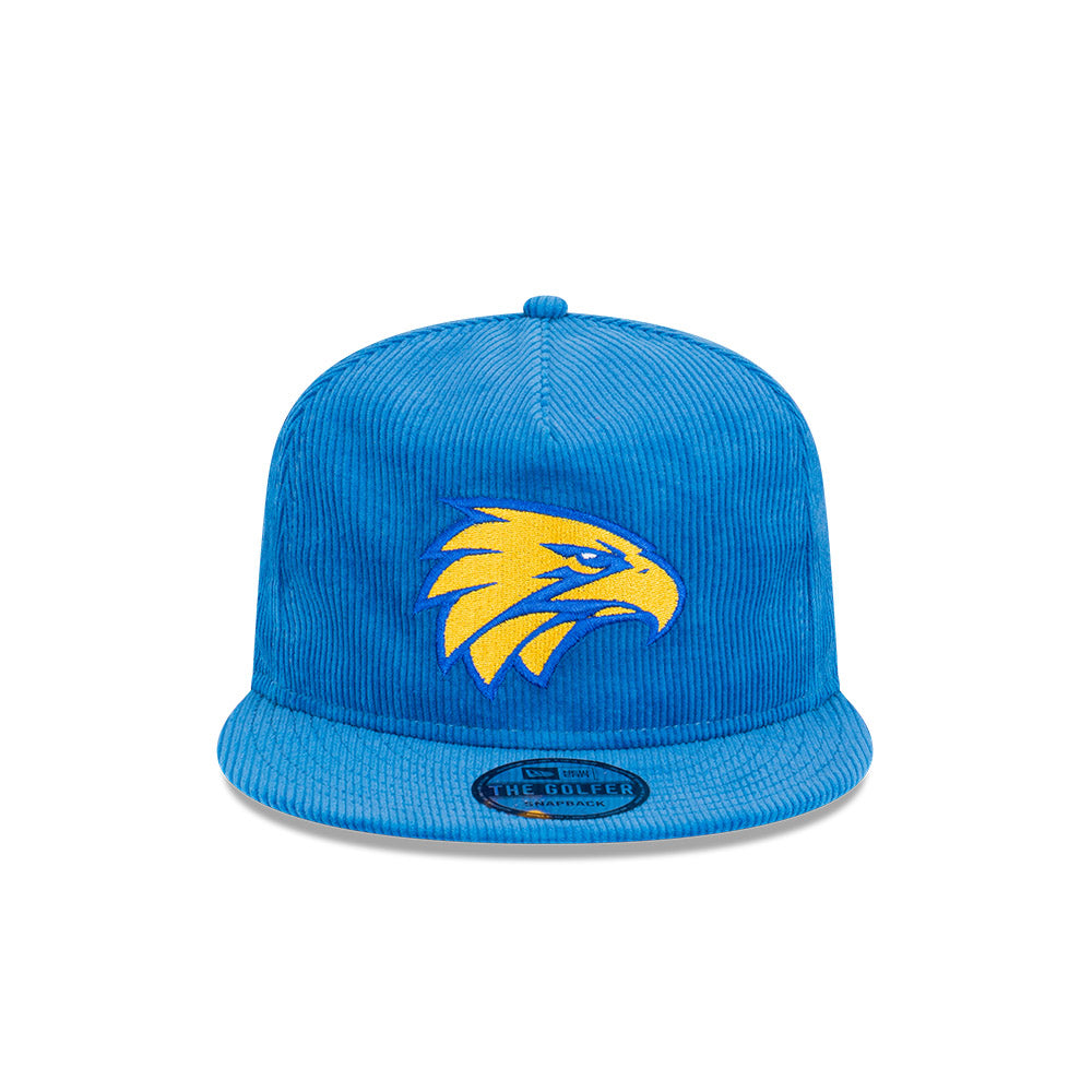 West Coast Eagles Hat - 2023 AFL Blue Corduroy The Golfer Snapback - New Era
