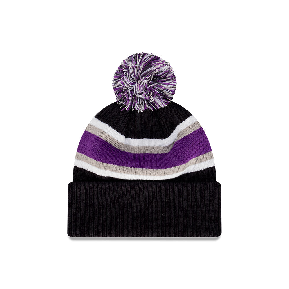 Melbourne Storm Beanie - NRL Official Team Colours Stripe Pom - New Era