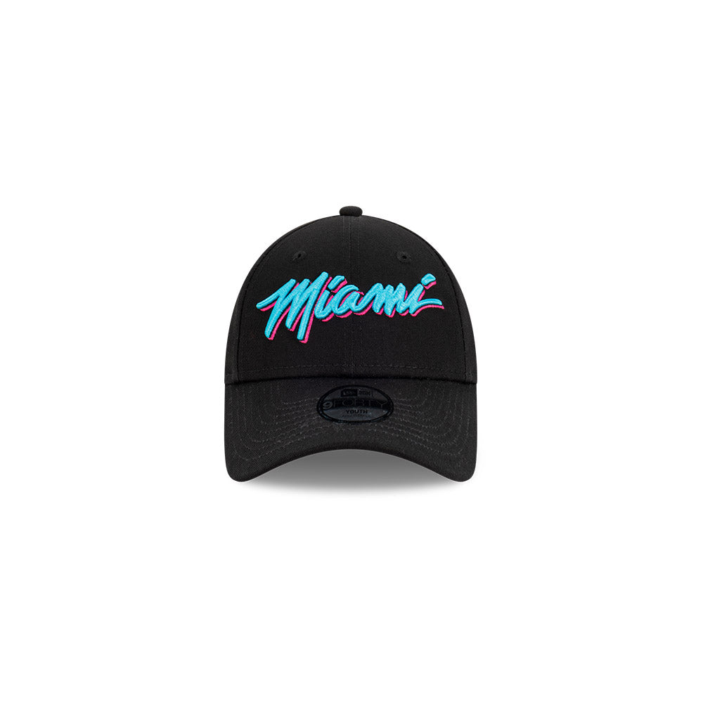 Miami Heat Mitchell & Ness Snapback Hat Neon Vice Black Basketball Cap