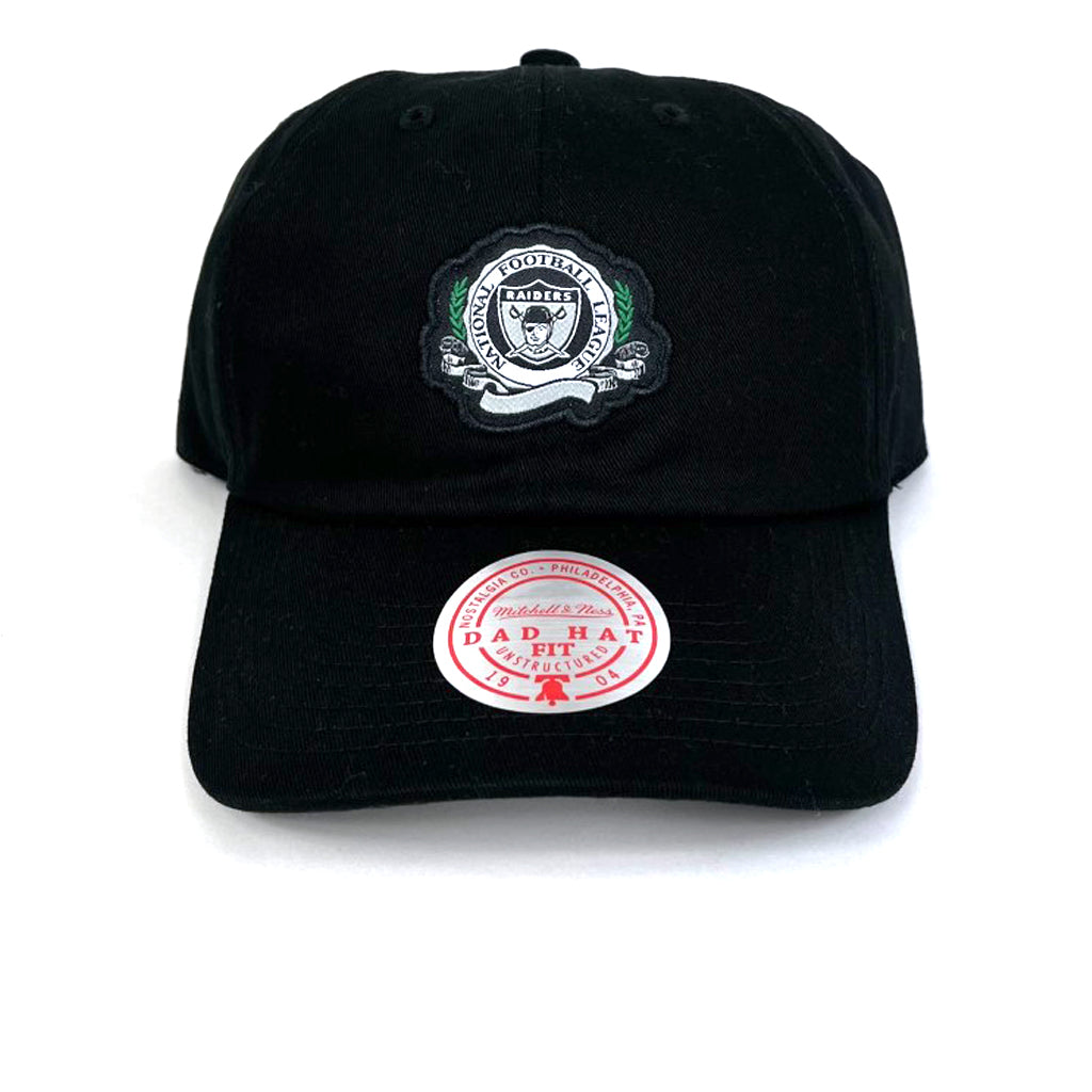 Oakland Raiders Hat - Black Wreath Logo Strapback - Mitchell & Ness