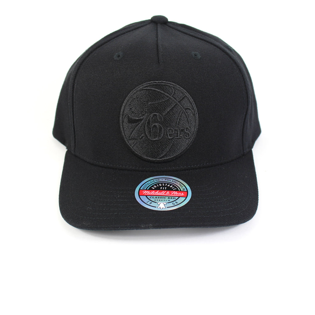 Mitchell and Ness Philadelphia 76ers Black Black Logo Redline Snapback