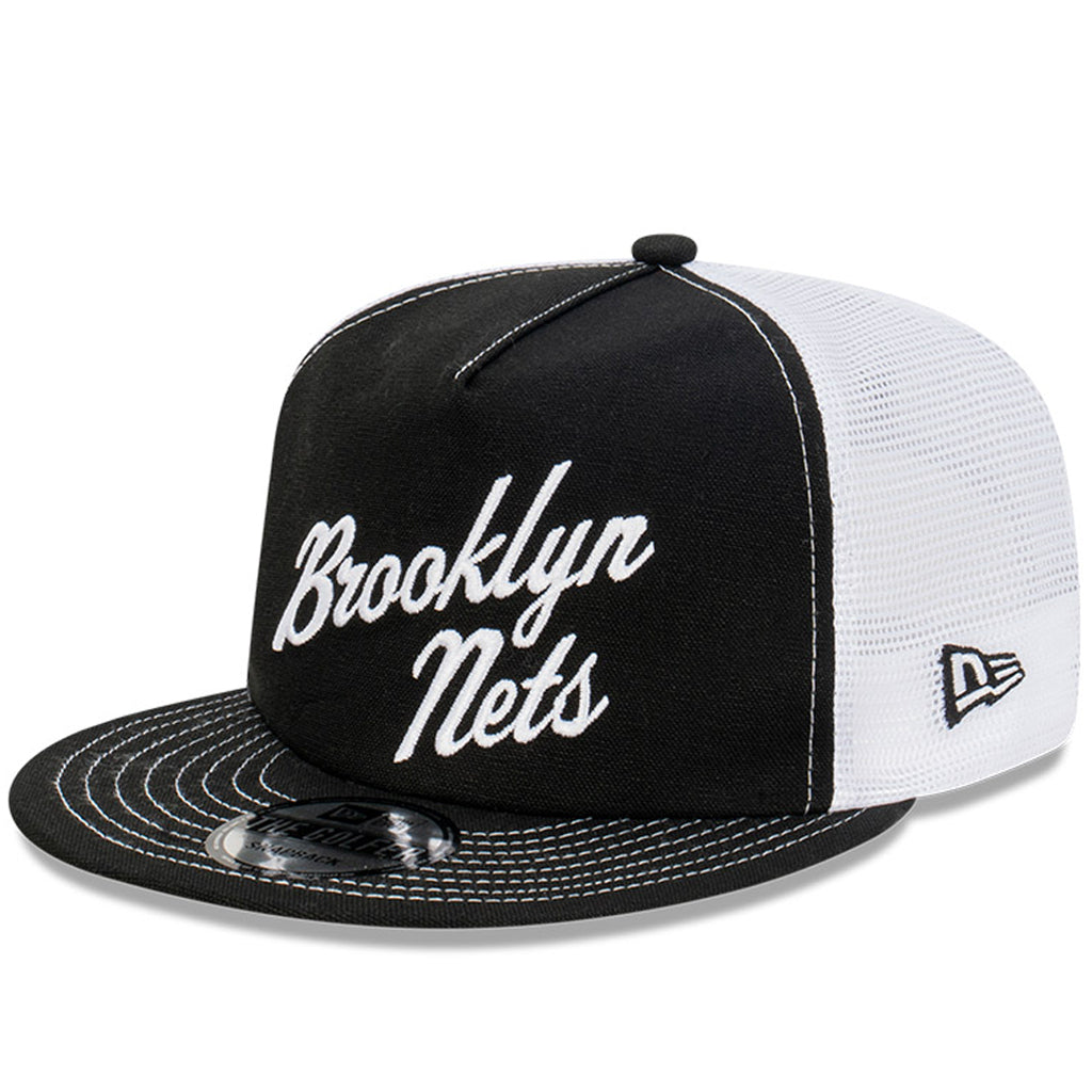 Brooklyn Nets Hat - Black Archive Americana Golfer Trucker Snapback - New Era