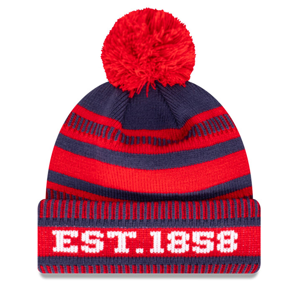 Melbourne Demons Beanie 2022 AFL Established Date Pom Knit New Era