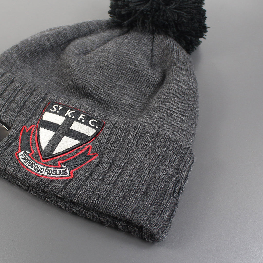 St Kilda Saints Beanie Charcoal AFL 2021 Pop Outline Pom Knit New Era