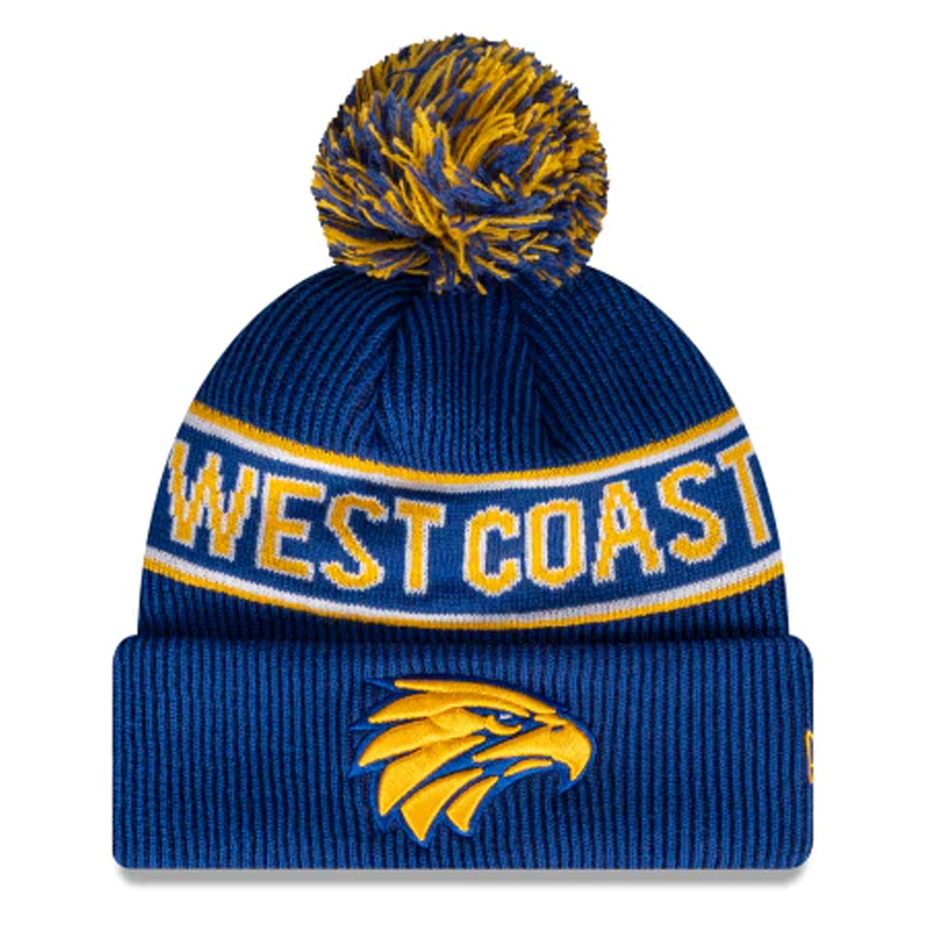 West Coast Eagles Beanie Blue AFL 2021 Authentic Pom New Era