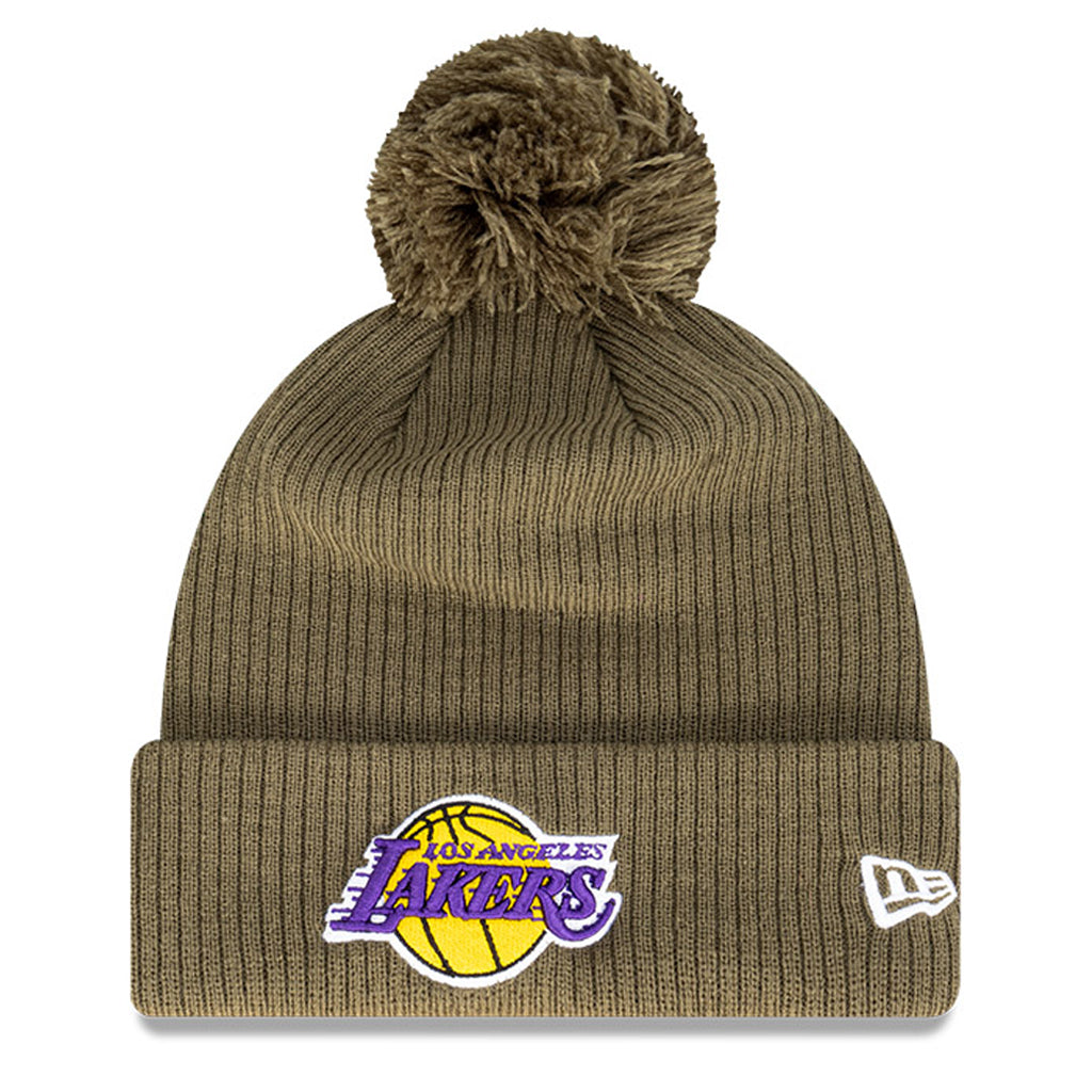 LA Lakers Beanie Olive Medium Pom Knit - New Era