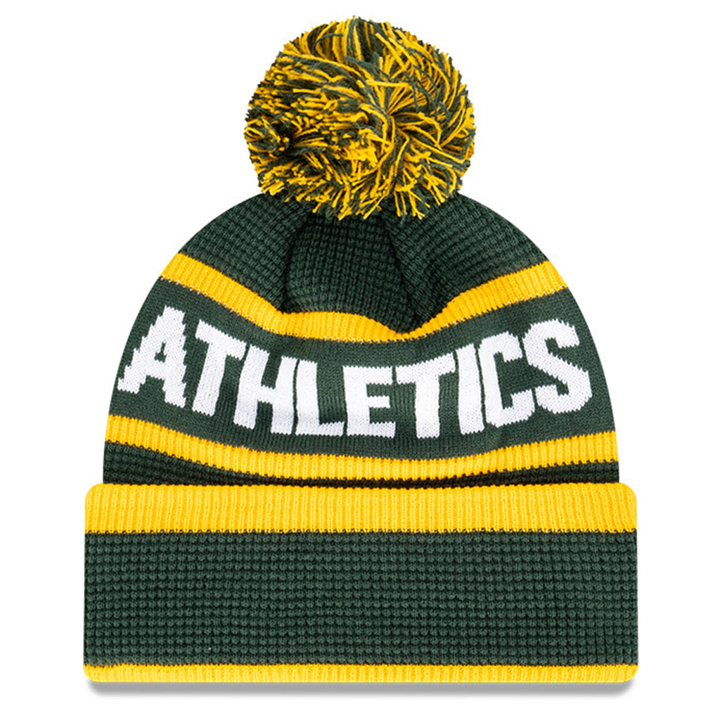 Oakland Athletics Beanie - Green MLB 2022 Waffle Wordmark Pom Knit - New Era