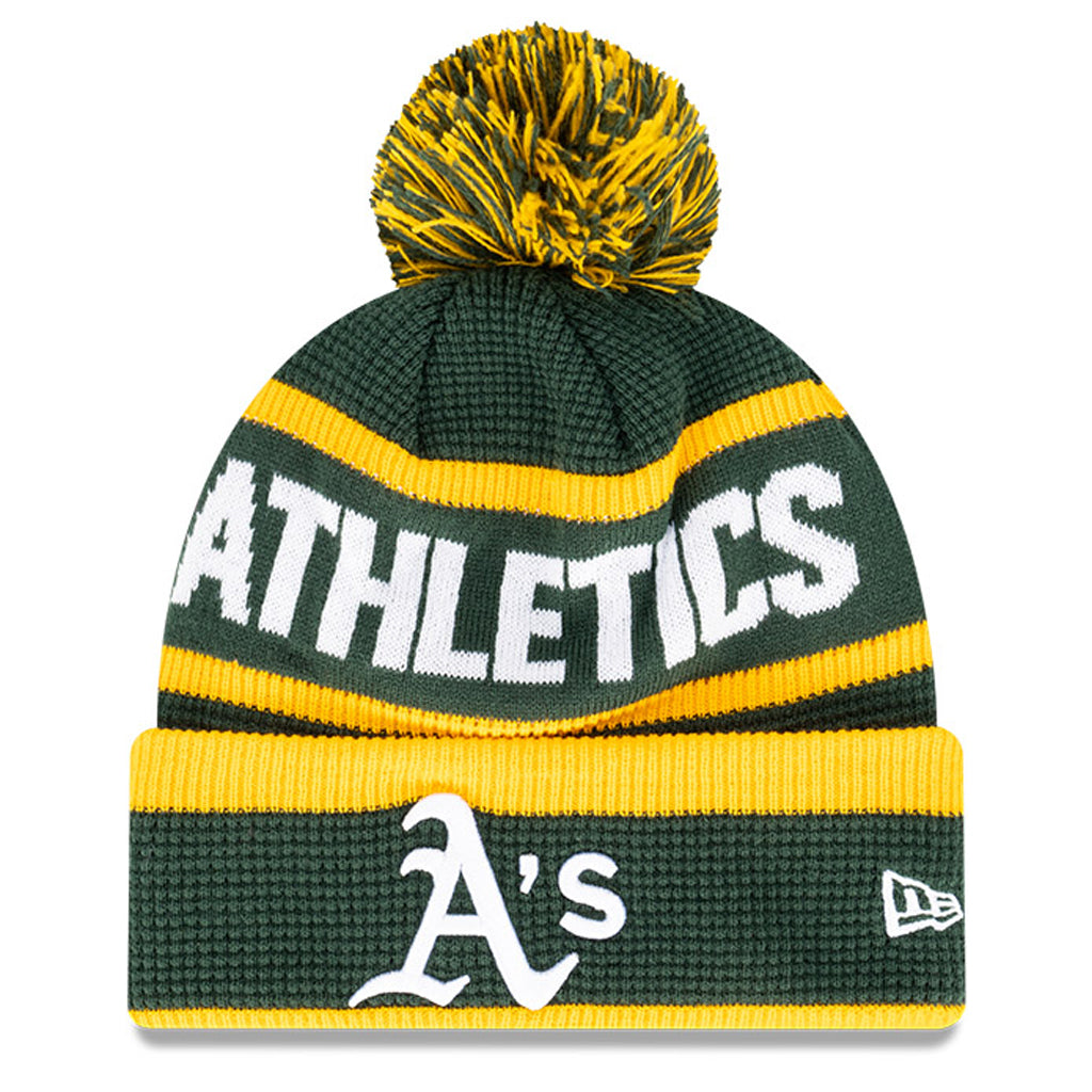 Oakland Athletics Beanie - Green MLB 2022 Waffle Wordmark Pom Knit - New Era