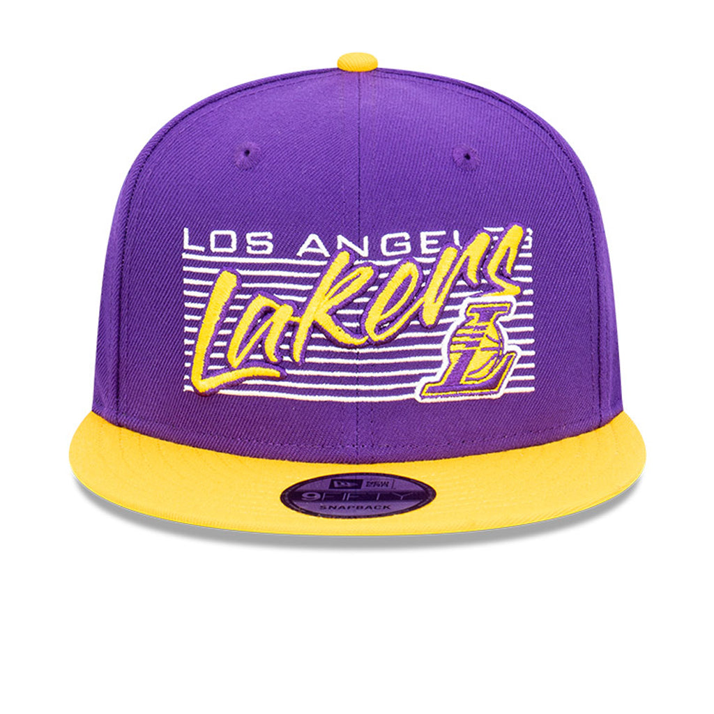 LA Lakers Hat - Purple Retro Script Box 9Fifty Snapback - New Era