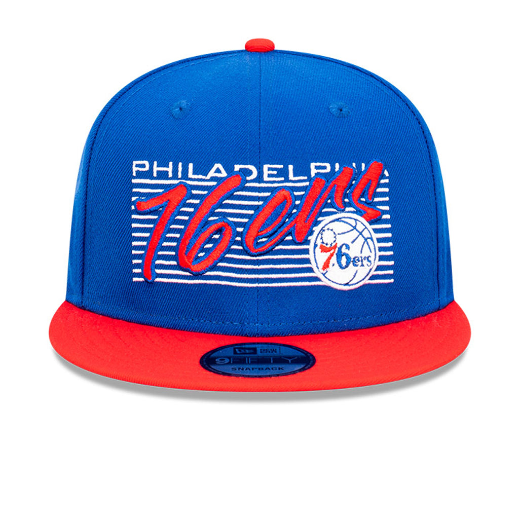 Philadelphia 76ers Hat - Navy Retro Script Box 9Fifty Snapback New Era