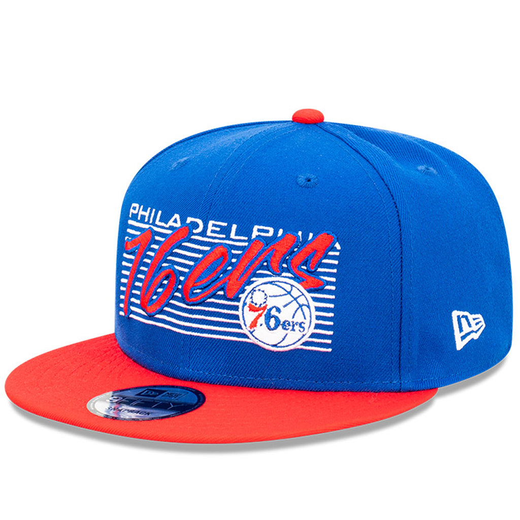 Philadelphia 76ers Hat - Navy Retro Script Box 9Fifty Snapback New Era