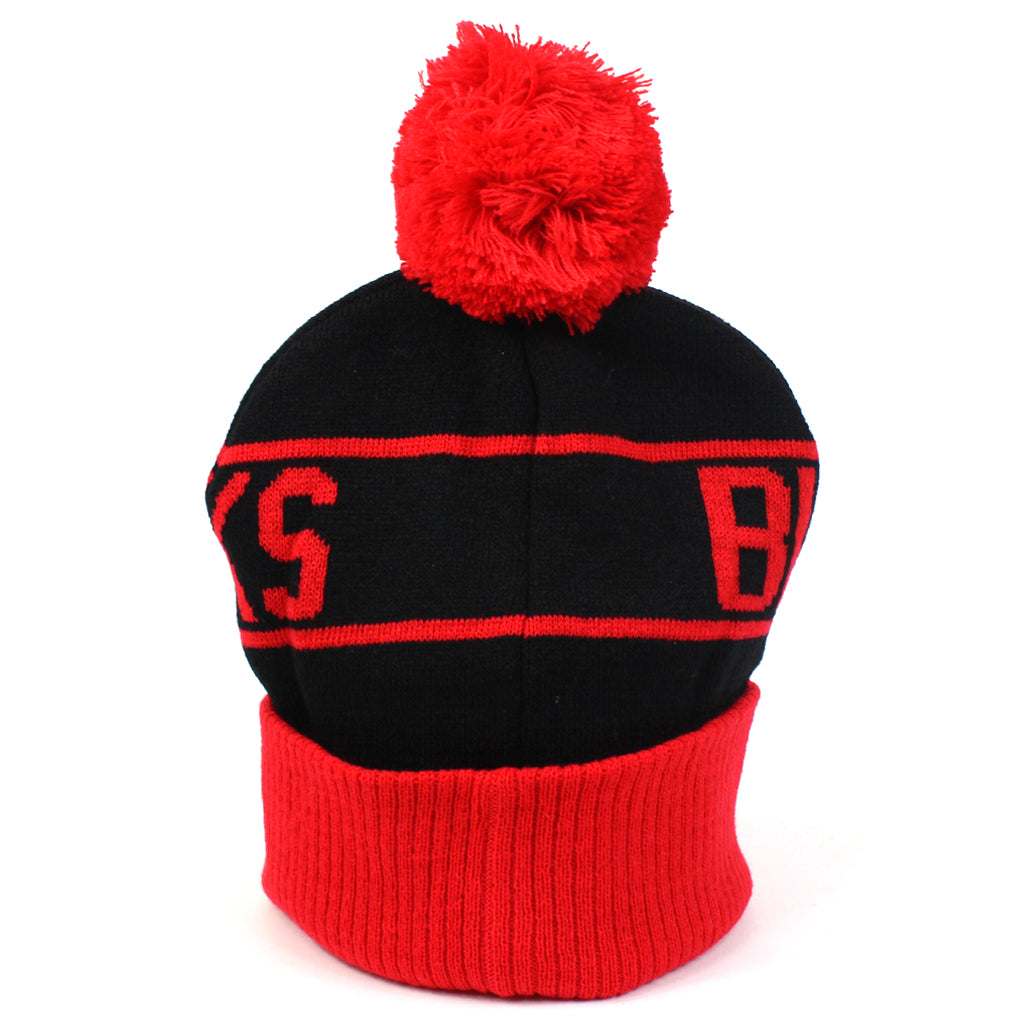 Chicago Blackhawks Beanie Black Red Wordmark Bobble Majestic Athletic