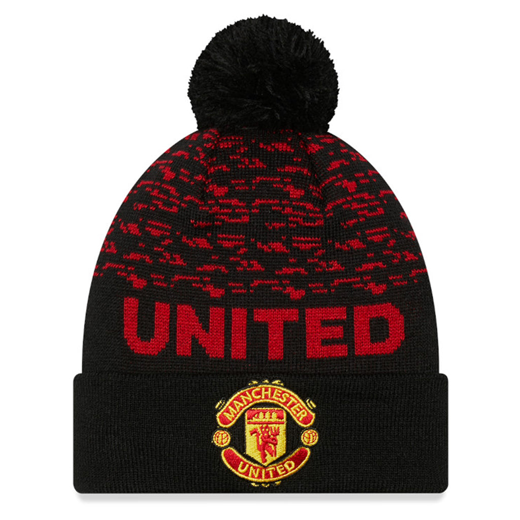 Manchester United FC Beanie - 2022 EPL Black Scarlet Bobble Cuff - New Era