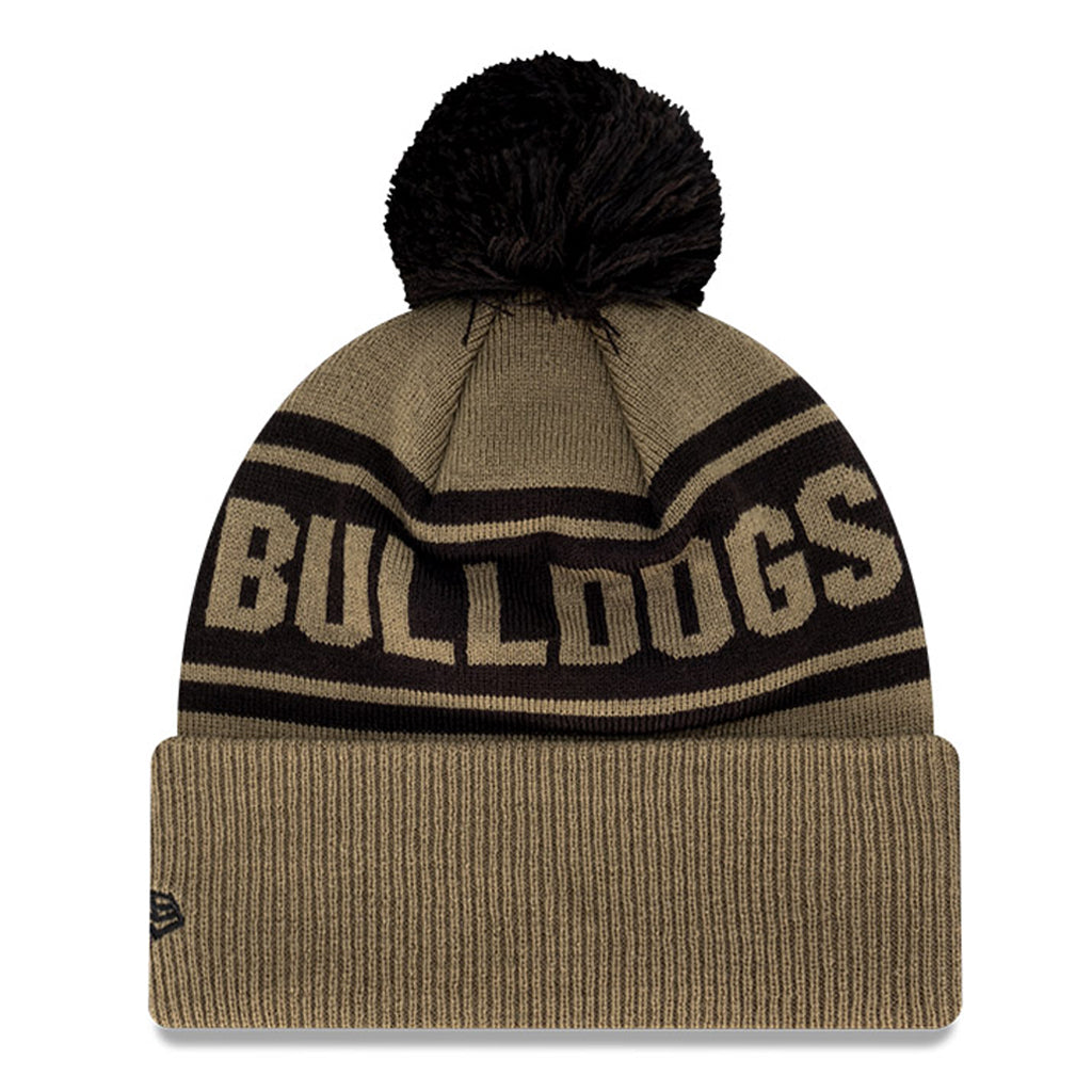 Canterbury-Bankstown Bulldogs Beanie - 2022 NRL Olive Black Pom Knit - New Era