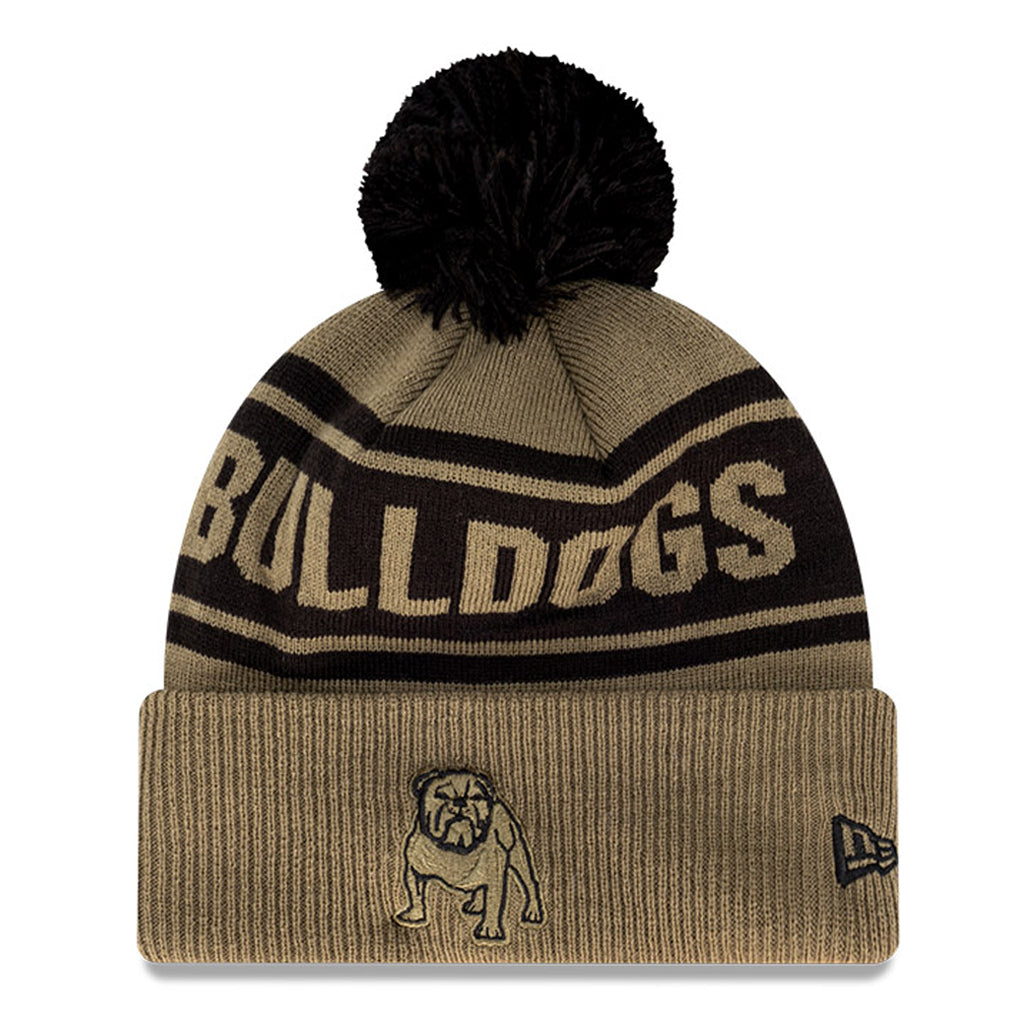 Canterbury-Bankstown Bulldogs Beanie - 2022 NRL Olive Black Pom Knit - New Era