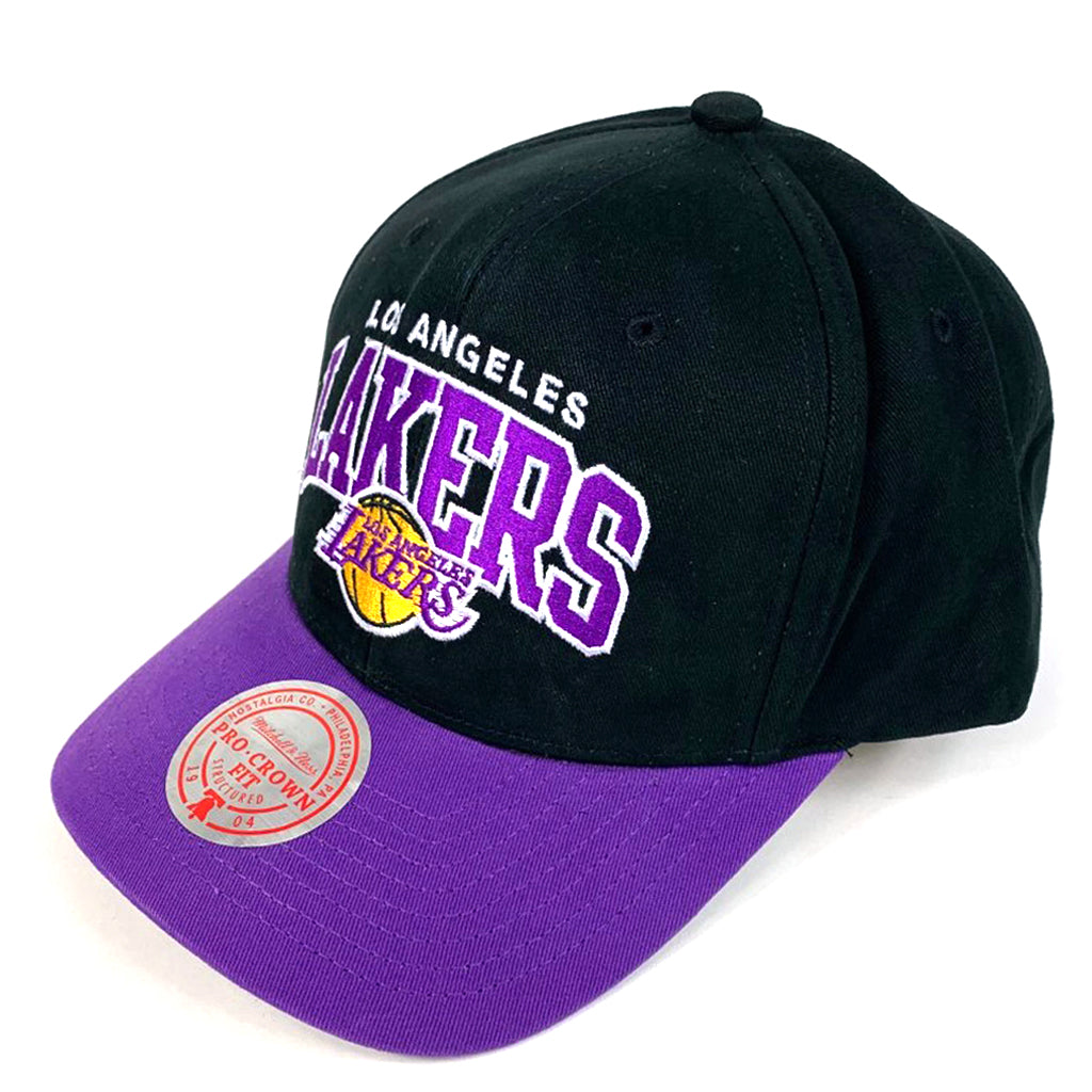 LA Lakers Hat Black NBA Team Arch Pro Crown Snapback Mitchell & Ness