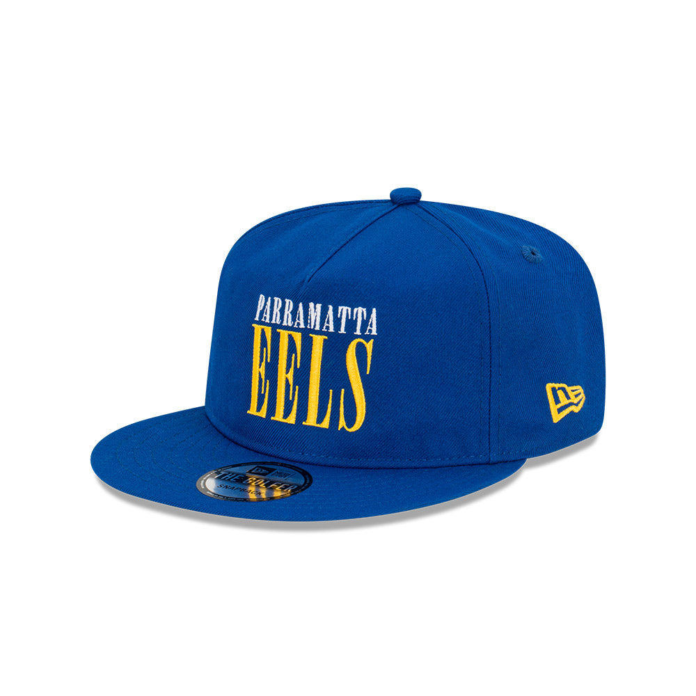 Parramatta Eels Hat - NRL Blue Tall Text The Golfer Snapback Cap - New Era